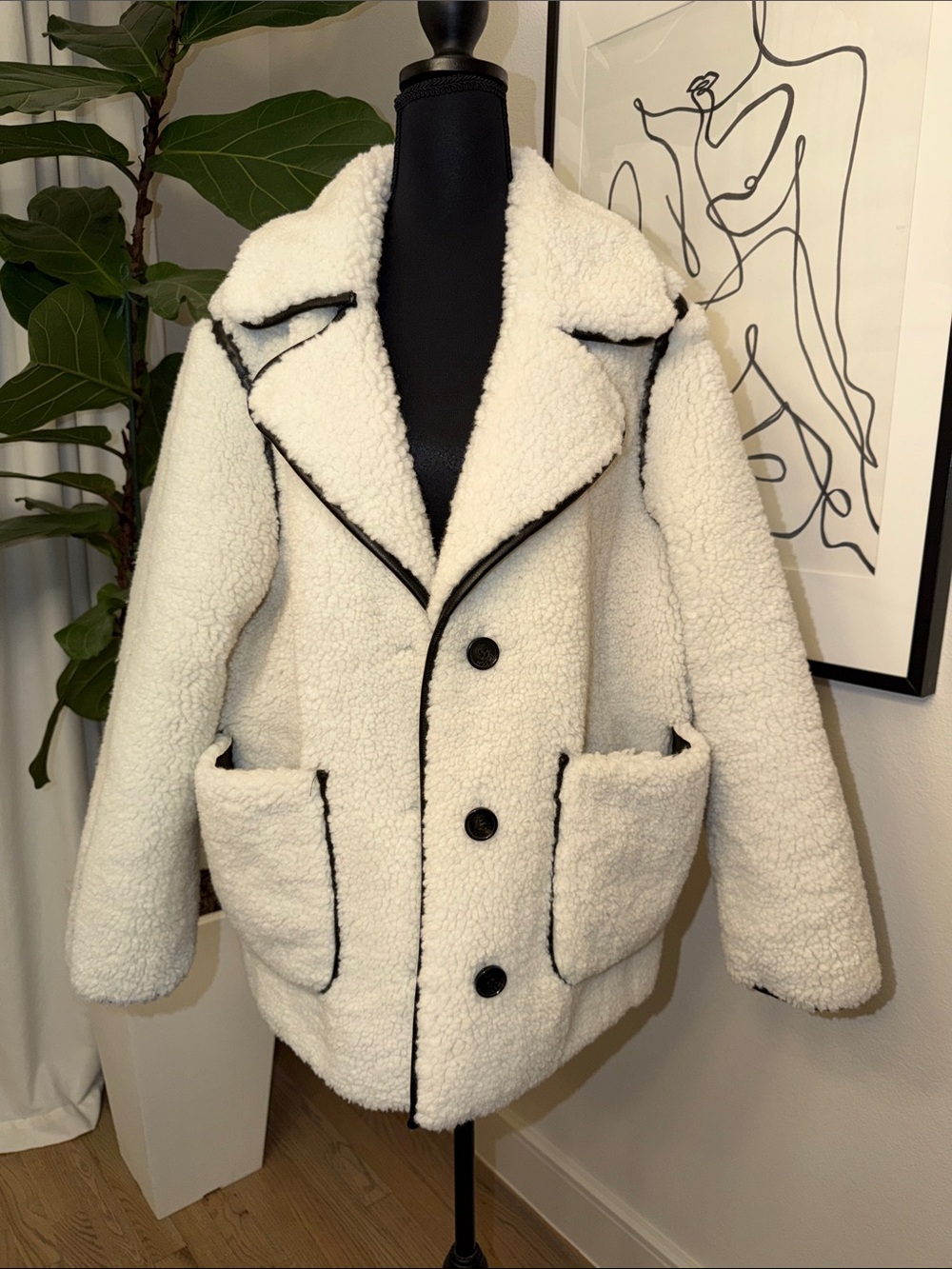 Jason Wu White Sherpa Peacoat with Black Trim (medium)